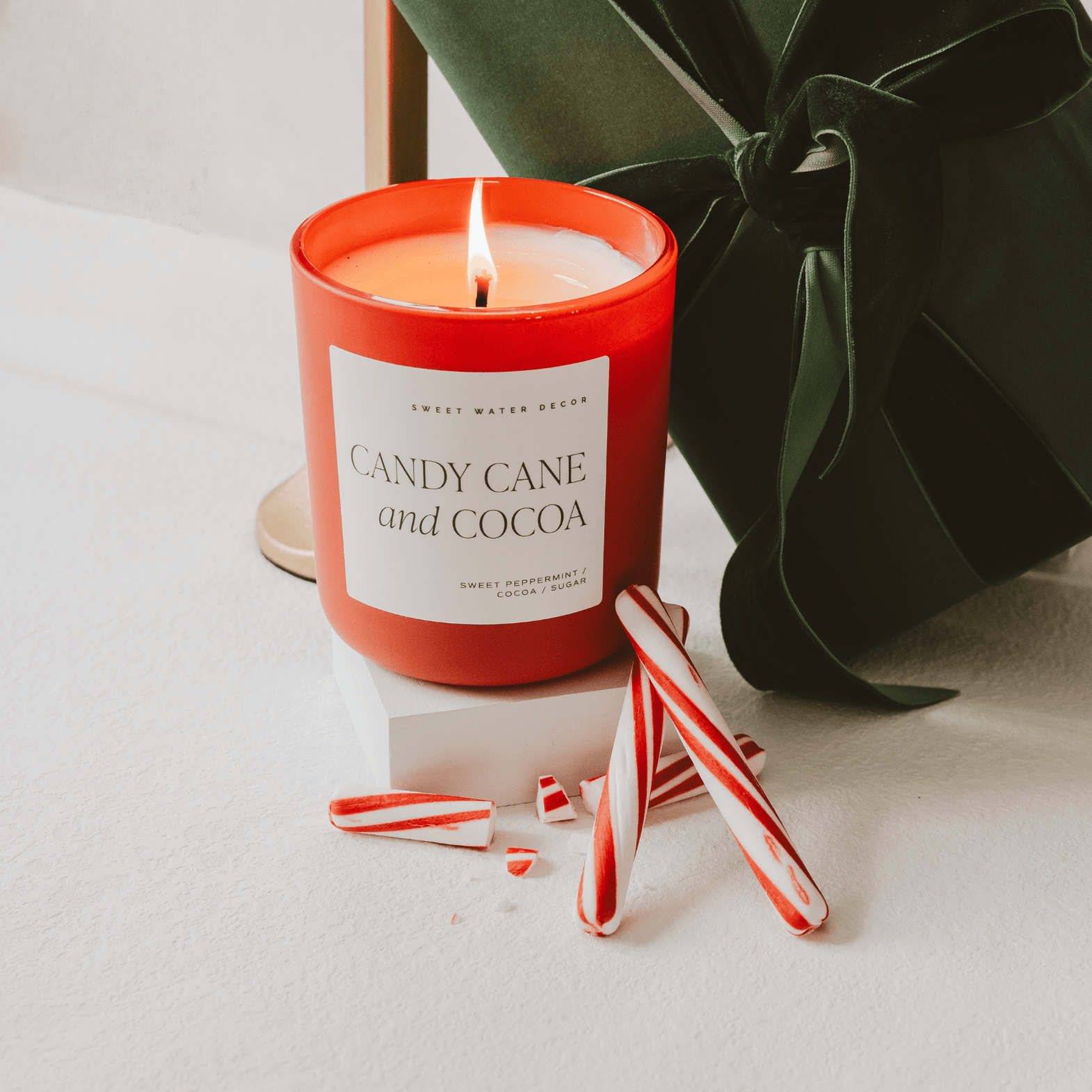 Candy Cane and Cocoa Soy Candle - Red Matte Jar - 15 oz (Hot Cocoa and Peppermint) - SwagglyLife Home & Fashion